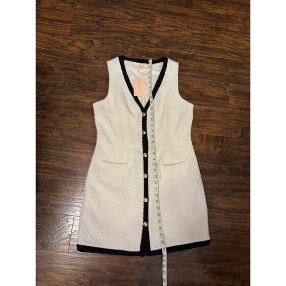 bebop Tweed V Neck Button Front Knee Length Dress White Black L - Picture 6 of 9